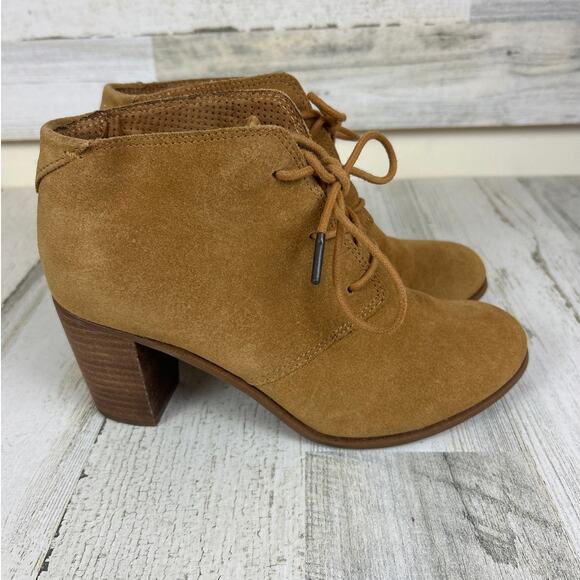 TOMS Women’s 7.5 Lunata Tan Suede Lace-Up Ankle Heeled Booties - Picture 5 of 8